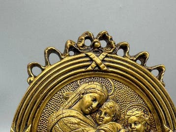 Art Deco Wijwatervat - 1880-1910 - messing wijwaterbakje