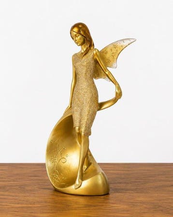 sculptuur, Elegant Golden Fairy with Glitter Dress and