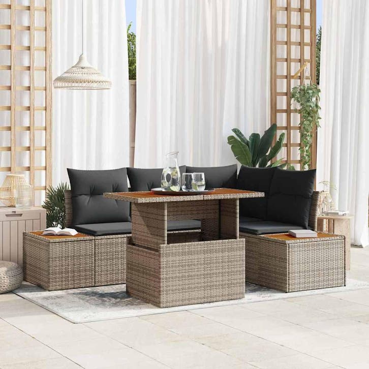 vidaXL Tuinbank Set met opslag 5 pcs Grijs Poly rattan, Tuin en Terras, Tuinsets en Loungesets, Nieuw, Verzenden