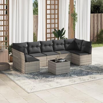 vidaXL 8-delige Loungeset met kussens poly rattan lichtgrijs, Verzenden, Nieuw, Loungeset