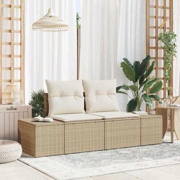 vidaXL Tuin Sofa met kussen Beige 184 x 62 x 69 cm poly, Verzenden