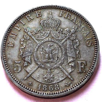 Frankrijk. Napoléon III. 5 Francs 1868-BB, Strasbourg, Postzegels en Munten, Munten | Europa | Niet-Euromunten