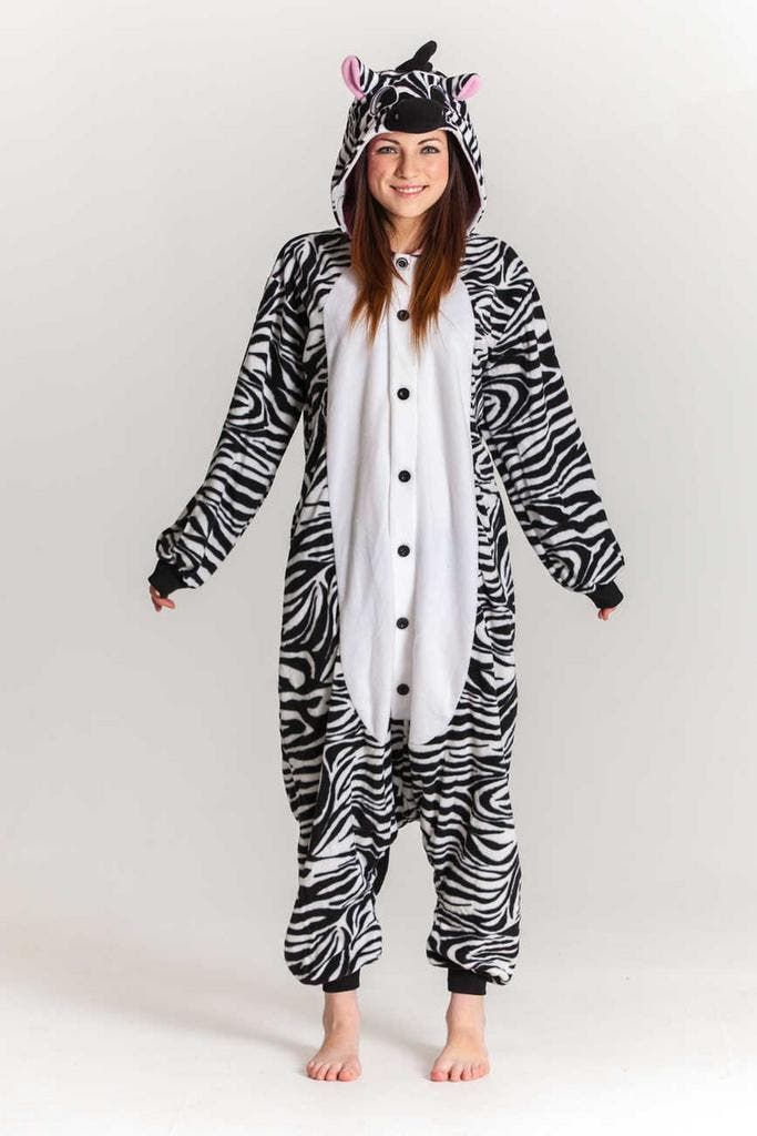 KIMU® Onesie Zebra Pak L-XL Zebrapak Kostuum Zwart Wit Gestr, Kleding | Heren, Carnavalskleding en Feestkleding, Nieuw, Ophalen of Verzenden