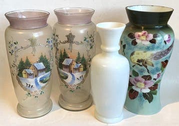 Vaas (4) - Opaline glas - Gedecoreerd