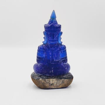 Oud-Indochinese Blauw archaïsch glas XL Boeddha op Troon