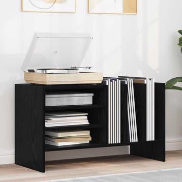 vidaXL Platenkast Zwart Eiken 78,5 x 35 x 45 cm Bewerkt hout, Verzenden, Nieuw
