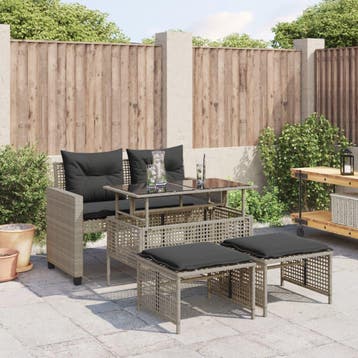 vidaXL 4-delige Loungeset met kussens poly rattan en glas, Verzenden, Nieuw