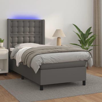 vidaXL Boxspring met matras en LED kunstleer grijs 90x200 cm, Huis en Inrichting, Verzenden, Nieuw