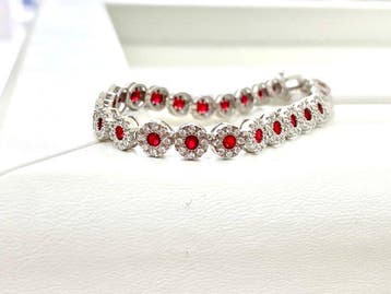 Zonder minimumprijs - Armband Zilver Robijn - Diamant, Handtassen en Accessoires