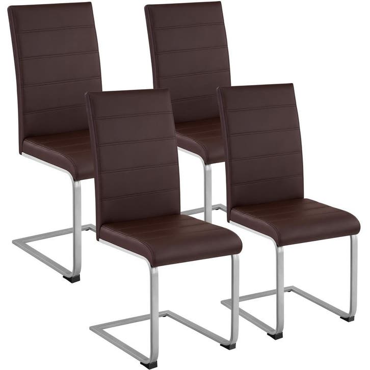 tectake Sledestoelen, kunstleer - bruin, Set van 4, Maison & Meubles, Chaises, Envoi