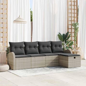 vidaXL Tuinbank Set 5 st Lichtgrijs poly rattan, Verzenden, Nieuw