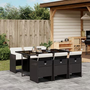 vidaXL 7-delige Tuinset met kussens poly rattan zwart, Verzenden, Nieuw, Tuinset