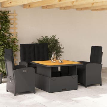 vidaXL 4-delige Tuinset met kussens poly rattan zwart, Verzenden, Tuinset