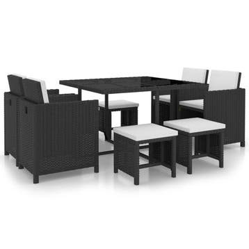 vidaXL 9-delige Tuinset met kussens poly rattan zwart, Verzenden, Tuinset
