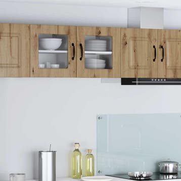 vidaXL Wandglas Kasten PORTO 2 st Artisan Eiken Bewerkt hout, Verzenden