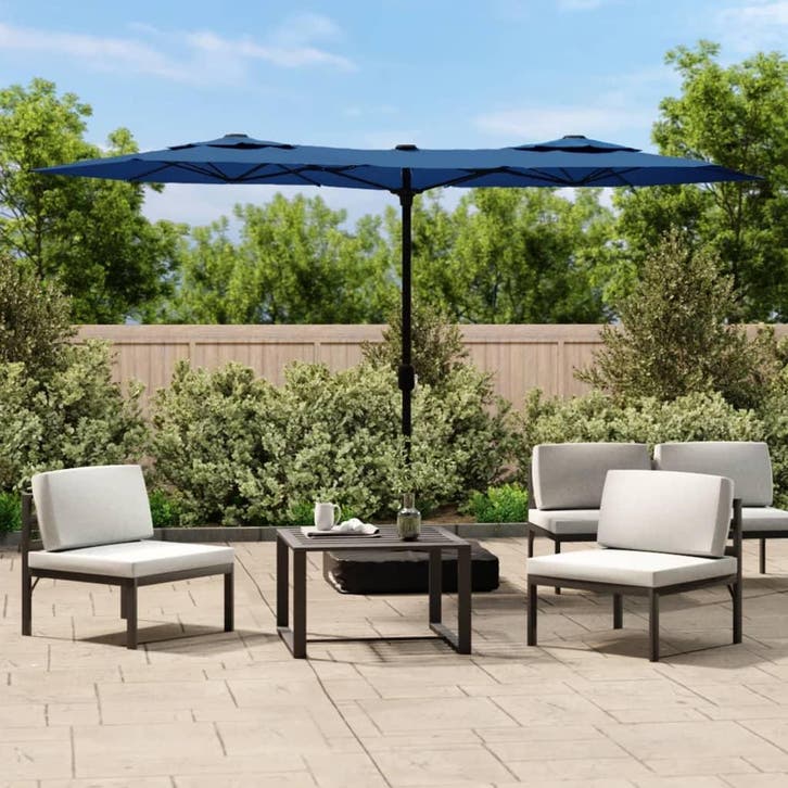 vidaXL Parasol dubbel dak met LED 316x145 cm azuurblauw, Jardin & Terrasse, Parasols, Envoi
