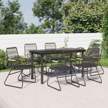 vidaXL 7-delige Tuinset PVC-rattan zwart, Verzenden, Nieuw, Tuinset
