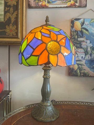 Buffet tafellamp - Glas-in-lood, Antiek en Kunst