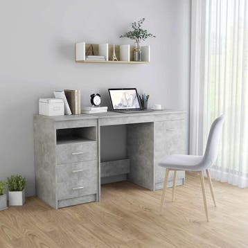 vidaXL Bureau 140x50x76 cm bewerkt hout betongrijs, Verzenden