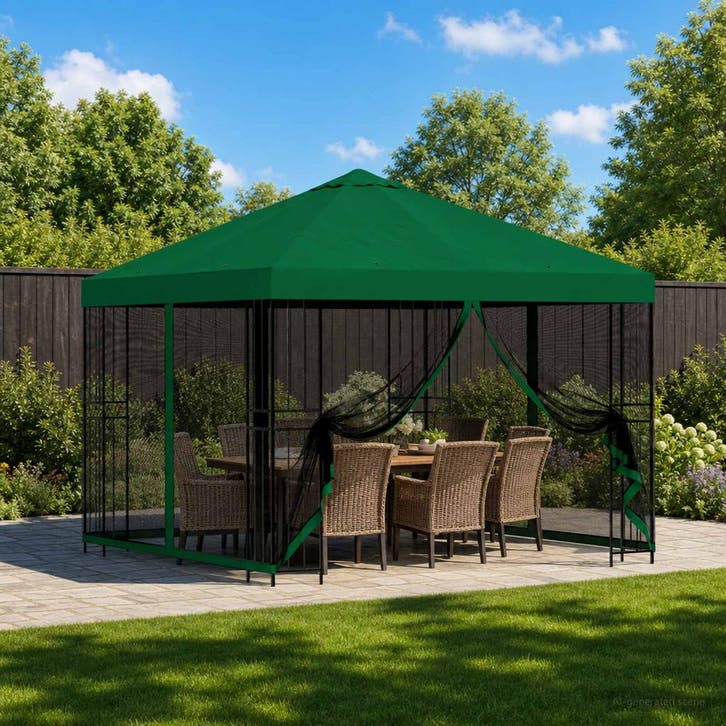 vidaXL Tuin gazebo met zijwanden 3 x 3 m Groen Polyester en, Tuin en Terras, Partytenten, Nieuw, Verzenden