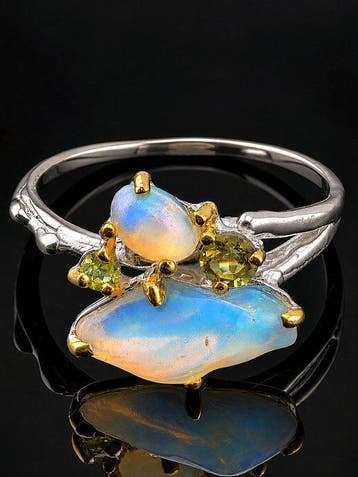 Opal- en peridotring - 925 sterlingzilver -