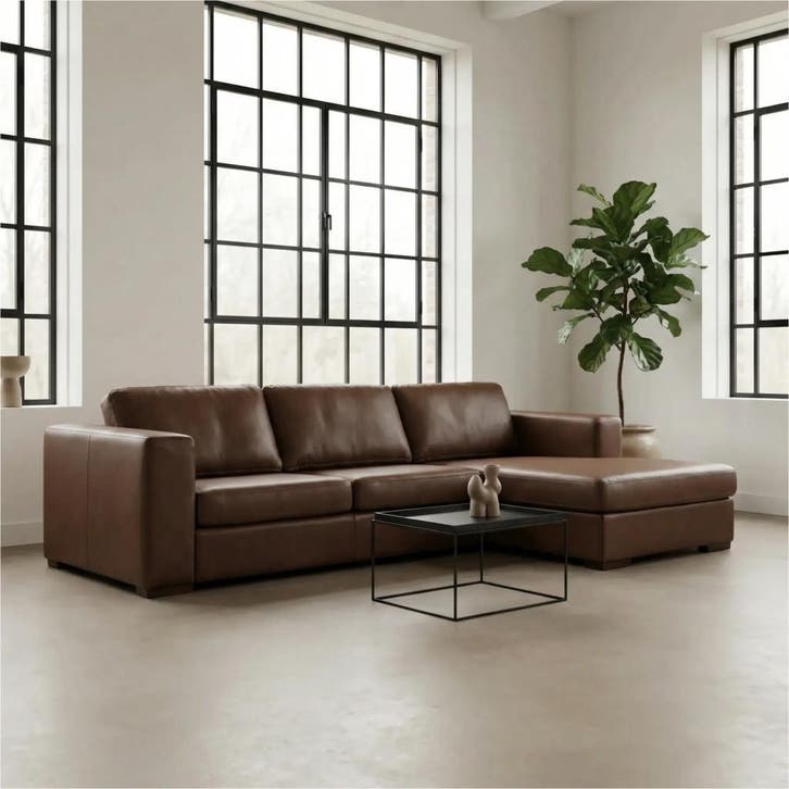 Leren hoekbank Flow - 2,5 zits + longchair, Huis en Inrichting, Zetels | Zetels, 250 tot 300 cm, 75 tot 100 cm, Nieuw, Leer, Ophalen of Verzenden