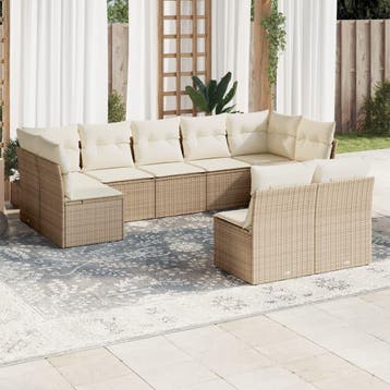 vidaXL 9-delige Loungeset met kussens poly rattan beige, Verzenden, Nieuw, Loungeset
