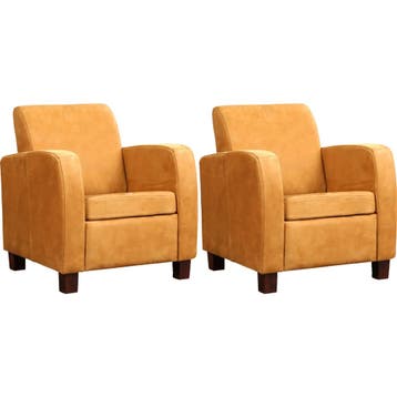 Set van 2 Leren fauteuils Joy - Kenia Cognac (cognac) -, Nieuw, Ophalen of Verzenden, 50 tot 75 cm, Leer