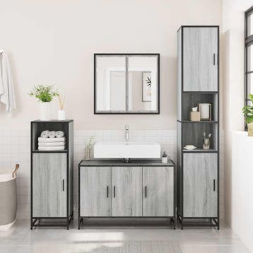 vidaXL Wastafelkast 90x33x60 cm bewerkt hout grijs sonoma, Huis en Inrichting, Verzenden, Nieuw