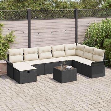vidaXL Tuinbank Set 9 st Poly rattan, Verzenden, Nieuw