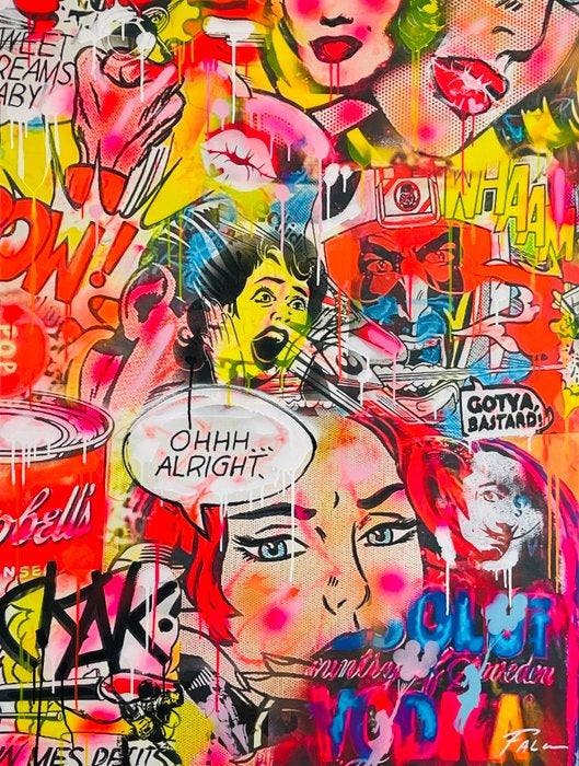 Joaquim Falco - LICHTENSTEIN WORLD XXL Fluor Paint., Antiek en Kunst, Kunst | Schilderijen | Modern