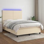 vidaXL Boxspring met matras en LED stof crèmekleurig 140x200, Verzenden