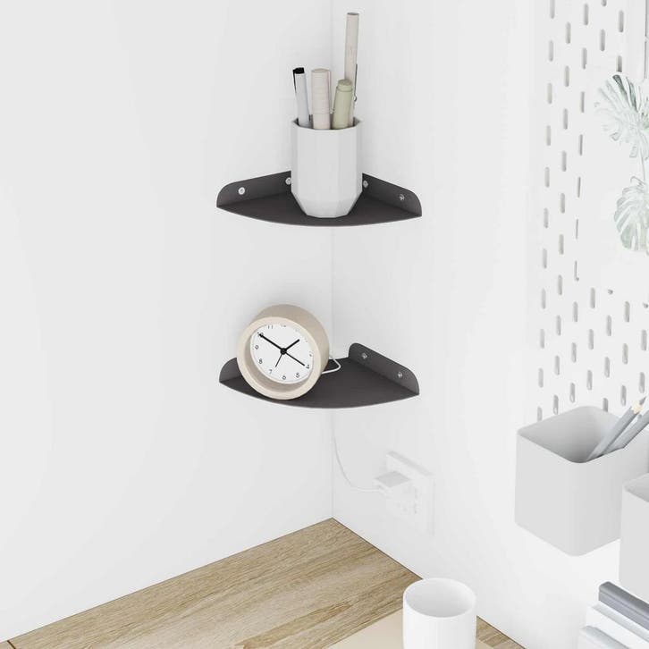 vidaXL Hoek Plank 2 st Zwart 15 x 15 x 2 cm, Maison & Meubles, Armoires | Armoires murales, Envoi