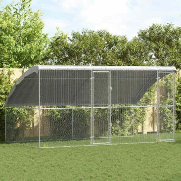 vidaXL Kippenkooi met 2 deuren 2 st zilver 400x200x200cm, Verzenden