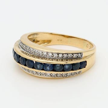 Bague - 18 carats Or jaune Saphir - Diamant, Nieuw