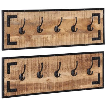 vidaXL Kapstokken 2 st 80x8x25 cm massief ruw mangohout, Verzenden