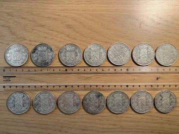 België. Leopold II. 5 Francs Lot 14 stuks (Zonder, Postzegels en Munten