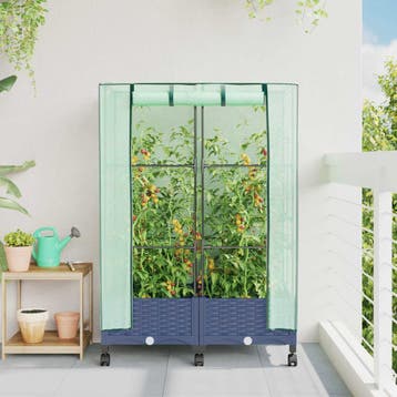 vidaXL Tuinschutting met Kasbedekking en Wielen 2 st Blauw, Tuin en Terras, Verzenden, Nieuw