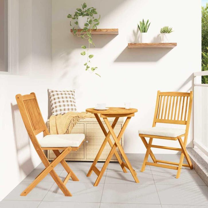vidaXL Vouwstoel met kussen 2 pcs Bruin Massief acaciahout, Tuin en Terras, Tuinstoelen, Nieuw, Verzenden