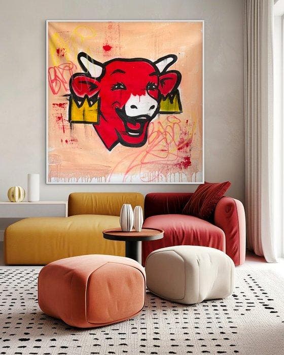 Freda People - La Vache Qui Rit Street Art XL, Antiquités & Art, Art | Peinture | Moderne