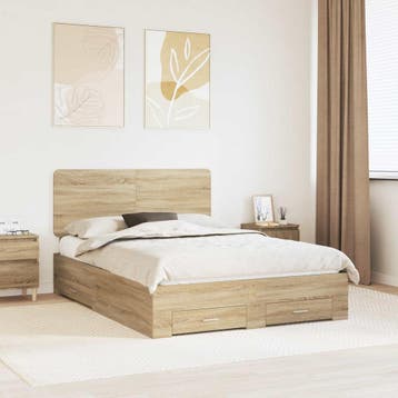 vidaXL Bedframe met hoofdeinde Sonoma Eik 150 x 200 cm, Huis en Inrichting, Slaapkamer | Bedden, Verzenden, Nieuw