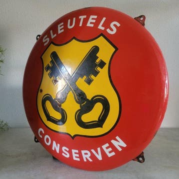Langcat Bussum - Sleutels Conserven, Emaille Reclamebord,, Antiek en Kunst