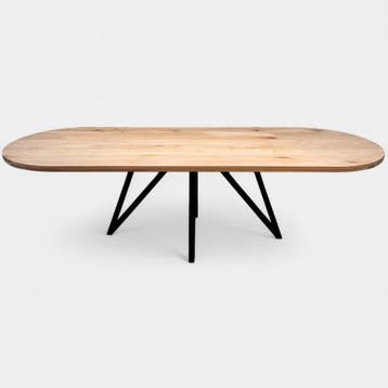 Tafel plat ovaal eikenhout  Flower poot  220x100, Nieuw