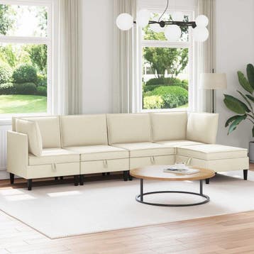 vidaXL Woonkamer Meubelset 5 st Crèmekleurig Stof, Verzenden, Nieuw