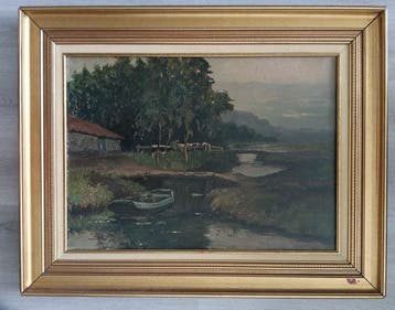 Jan Kagie (1885-1971) - Polderlandschap met boerderij en