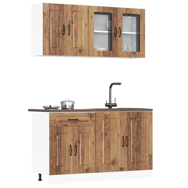 vidaXL 4-delige Keukenkastenset Kalmar bewerkt hout oud, Maison & Meubles, Armoires | Autre, Envoi
