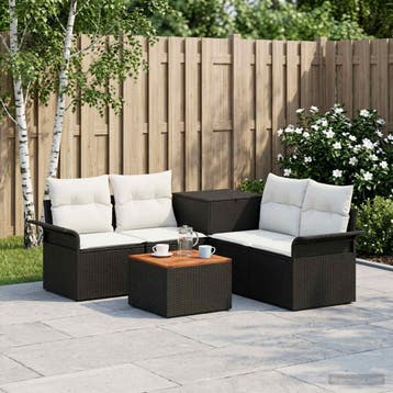 vidaXL Bankstel 6 st 4-Aantal zitplaatsen Zwart en Crème Wit, Tuin en Terras, Verzenden, Nieuw