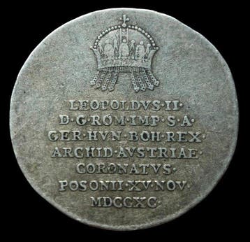 Europa, Hongarije. Habsburg Leopold II. Coronation Jeton