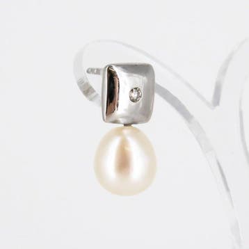 Oorbellen - 18 karaat Witgoud Diamant (Natuurlijk) - Parel, Nieuw