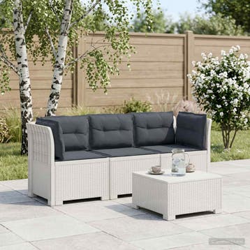 vidaXL 3-Zits Tu bank met Kussens Rattan Look PP Wit, Verzenden, Nieuw